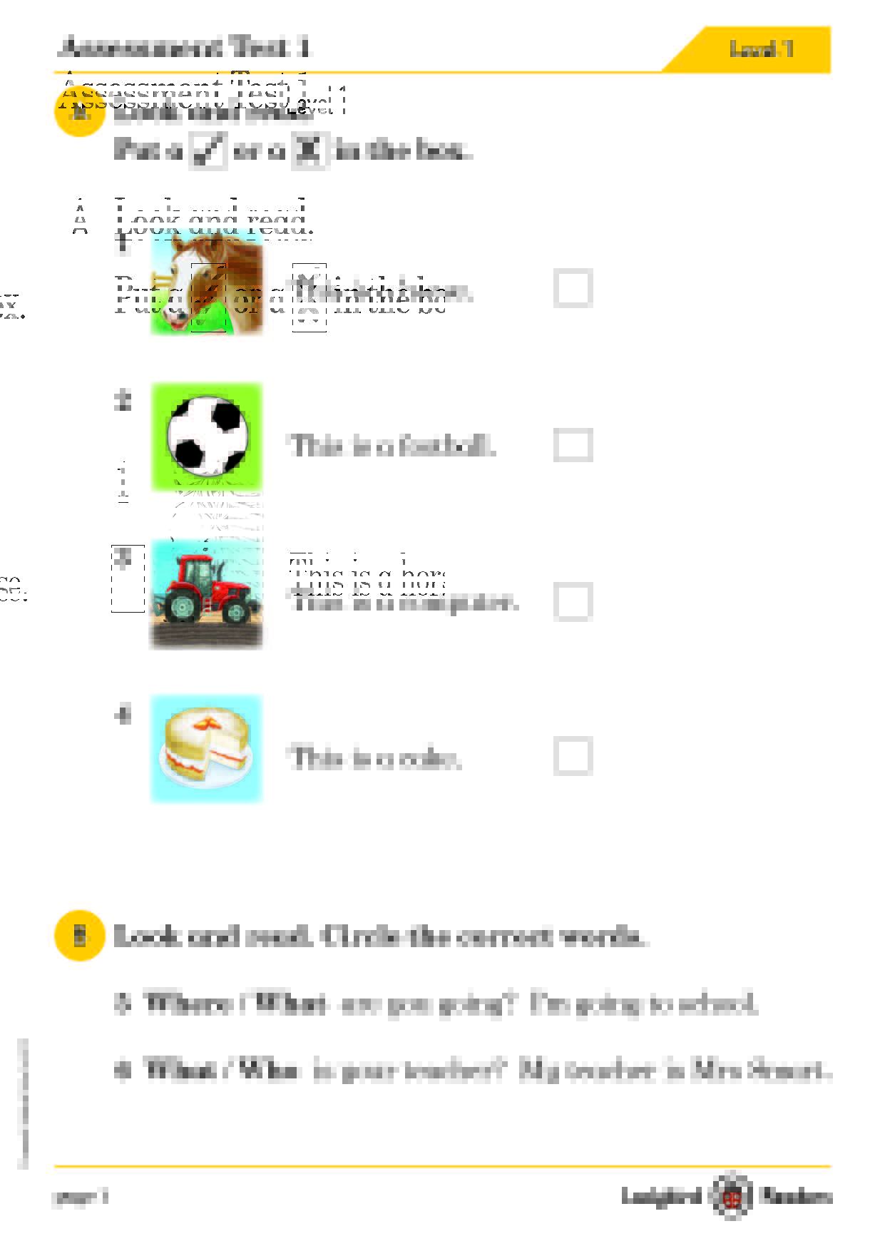 Ladybird Readers Level 1 Assessment Tests and Answer Keys