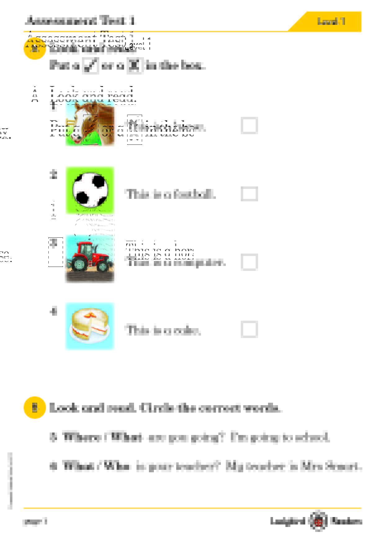 Ladybird Readers Level 1 Assessment Tests and Answer Keys
