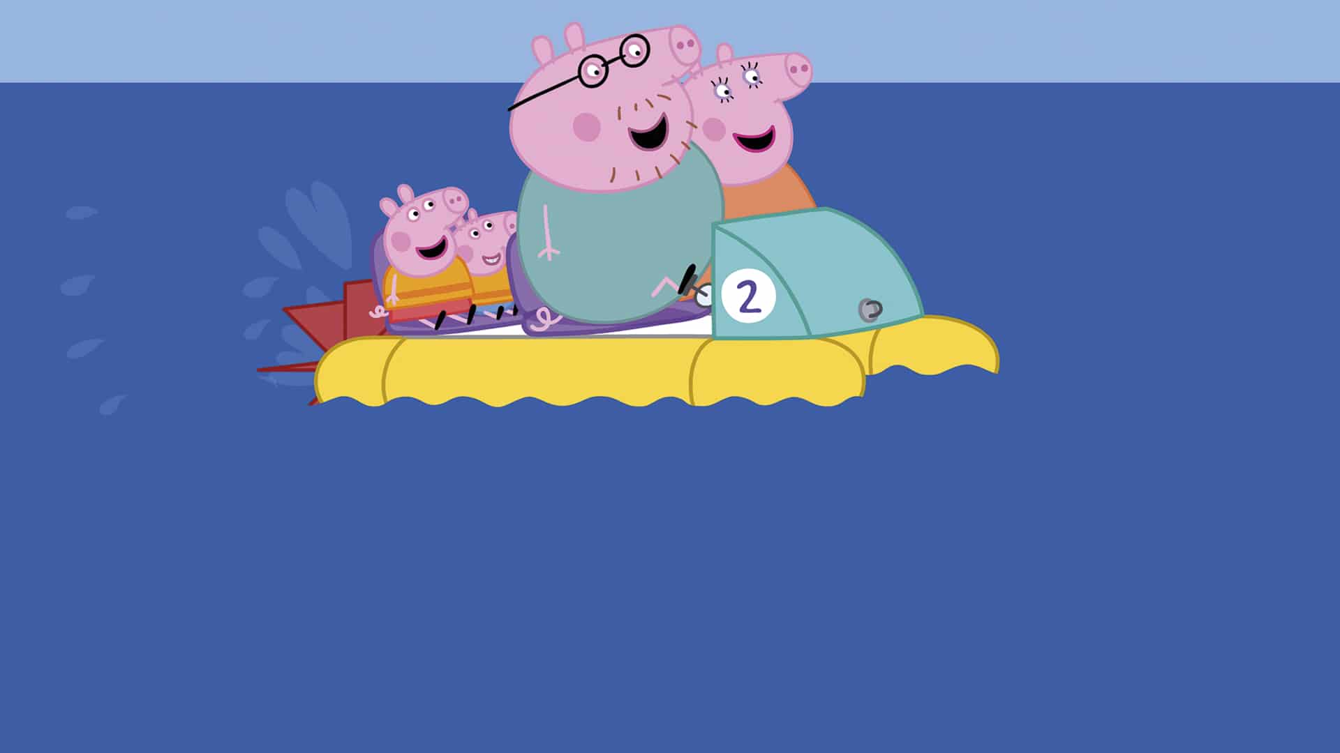 Peppa Pig and family in a boat